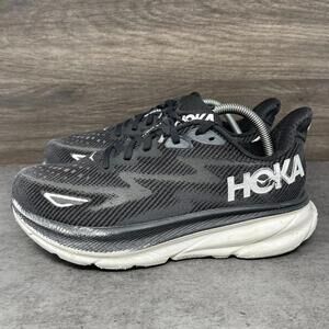 HOKA Clifton 9 Running Shoes Womens Size 7.5 2E Wide Black White Sneakers One On
